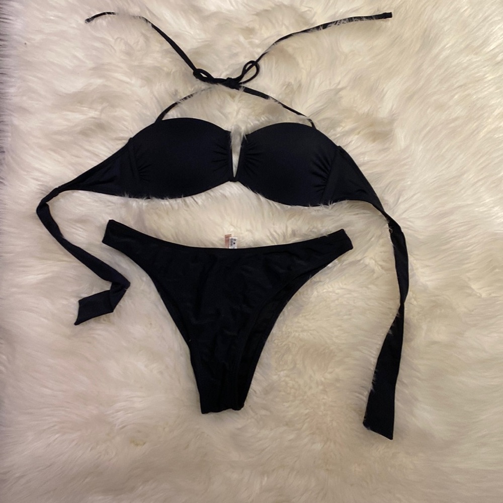 Ardene Black Bandeau Tie Bikini Top and Bottom Women's Size Small NWOT